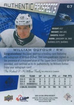 2021-22 SP Game Used CHL - Autographs Blue #67 William Dufour Back