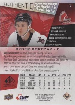 2021-22 SP Game Used CHL - Memorabilia Red #7 Ryder Korczak Back
