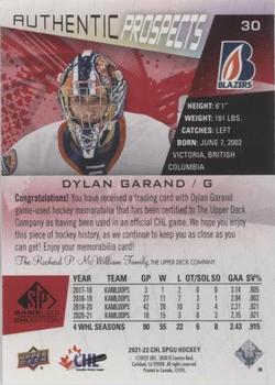 2021-22 SP Game Used CHL - Memorabilia Red #30 Dylan Garand Back