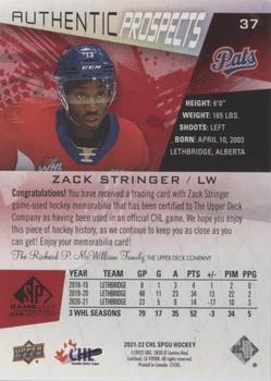 2021-22 SP Game Used CHL - Memorabilia Red #37 Zack Stringer Back