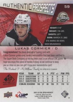 2021-22 SP Game Used CHL - Memorabilia Red #59 Lukas Cormier Back