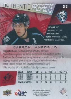 2021-22 SP Game Used CHL - Memorabilia Red #68 Carson Lambos Back