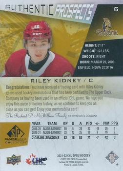 2021-22 SP Game Used CHL - Memorabilia Gold #6 Riley Kidney Back