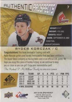 2021-22 SP Game Used CHL - Memorabilia Gold #7 Ryder Korczak Back