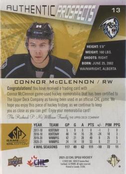 2021-22 SP Game Used CHL - Memorabilia Gold #13 Connor McClennon Back