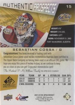 2021-22 SP Game Used CHL - Memorabilia Gold #15 Sebastian Cossa Back