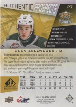 2021-22 SP Game Used CHL - Memorabilia Gold #27 Olen Zellweger Back