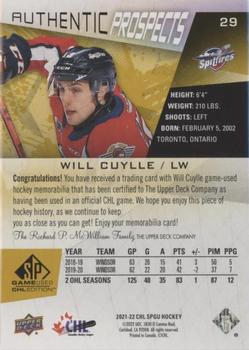 2021-22 SP Game Used CHL - Memorabilia Gold #29 Will Cuylle Back