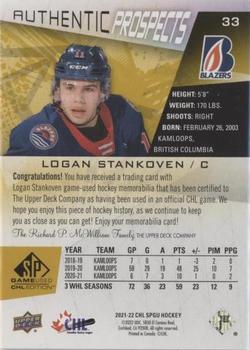 2021-22 SP Game Used CHL - Memorabilia Gold #33 Logan Stankoven Back