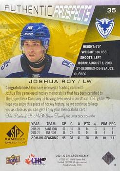 2021-22 SP Game Used CHL - Memorabilia Gold #35 Joshua Roy Back