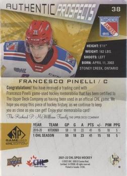 2021-22 SP Game Used CHL - Memorabilia Gold #38 Francesco Pinelli Back