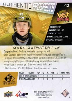 2021-22 SP Game Used CHL - Memorabilia Gold #43 Owen Outwater Back