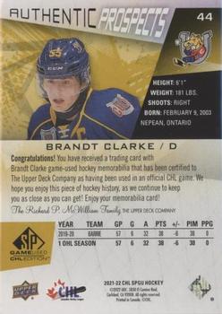 2021-22 SP Game Used CHL - Memorabilia Gold #44 Brandt Clarke Back