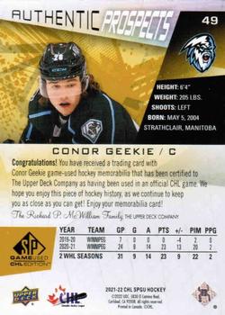 2021-22 SP Game Used CHL - Memorabilia Gold #49 Conor Geekie Back