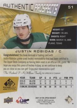 2021-22 SP Game Used CHL - Memorabilia Gold #51 Justin Robidas Back