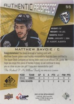 2021-22 SP Game Used CHL - Memorabilia Gold #55 Matthew Savoie Back
