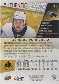 2021-22 SP Game Used CHL - Memorabilia Gold #57 Jeremie Poirier Back