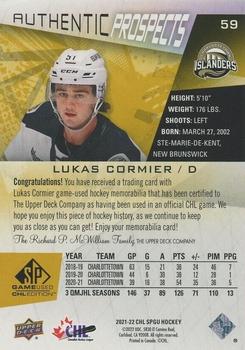 2021-22 SP Game Used CHL - Memorabilia Gold #59 Lukas Cormier Back