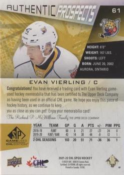 2021-22 SP Game Used CHL - Memorabilia Gold #61 Evan Vierling Back