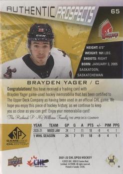 2021-22 SP Game Used CHL - Memorabilia Gold #65 Brayden Yager Back