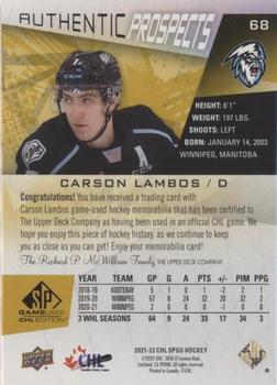 2021-22 SP Game Used CHL - Memorabilia Gold #68 Carson Lambos Back