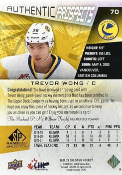 2021-22 SP Game Used CHL - Memorabilia Gold #70 Trevor Wong Back