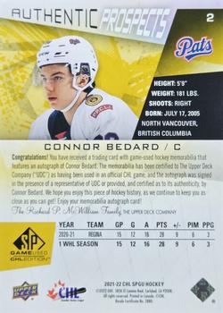 2021-22 SP Game Used CHL - Autograph Patch Gold #2 Connor Bedard Back