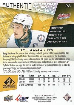 2021-22 SP Game Used CHL - Autograph Patch Gold #23 Tyler Tullio Back