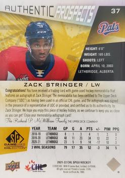 2021-22 SP Game Used CHL - Autograph Patch Gold #37 Zack Stringer Back