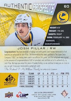2021-22 SP Game Used CHL - Autograph Patch Gold #60 Josh Pillar Back