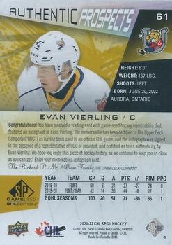 2021-22 SP Game Used CHL - Autograph Patch Gold #61 Evan Vierling Back