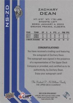 2021-22 SP Game Used CHL - New Style Autograph #NS-ZD Zachary Dean Back