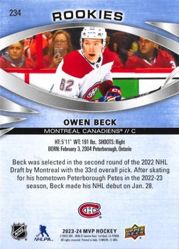 2023-24 Upper Deck MVP #234 Owen Beck Back