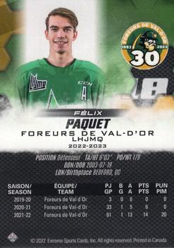 2022-23 Extreme Val-d'Or Foreurs (QMJHL) #NNO Felix Paquet Back