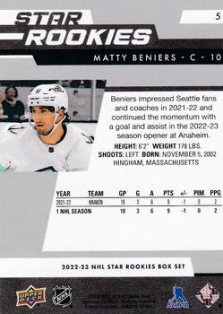 2022-23 Upper Deck NHL Star Rookies Box Set #5 Matty Beniers Back