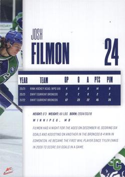 2022-23 Swift Current Broncos (WHL) #NNO Josh Filmon Back