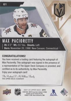 2021-22 SPx - Autographs #61 Max Pacioretty Back