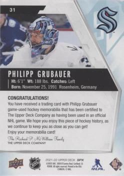 2021-22 SPx - Jerseys #31 Philipp Grubauer Back