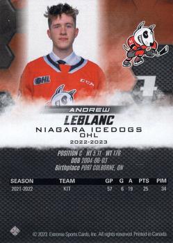 2022-23 Extreme Niagara IceDogs (OHL) #NNO Andrew Leblanc Back