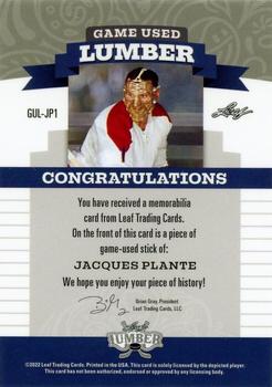 2021-22 Leaf Lumber - Game Used Lumber Bronze #GUL-JP1 Jacques Plante Back