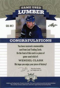 2021-22 Leaf Lumber - Game Used Lumber Platinum #GUL-WC1 Wendel Clark Back