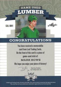 2021-22 Leaf Lumber - Game Used Lumber Emerald #GUL-MH1 Mark Howe Back