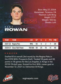 2022-23 Regina Pats (WHL) #NNO Zane Rowan Back