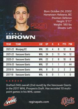 2022-23 Regina Pats (WHL) #NNO Tanner Brown Back