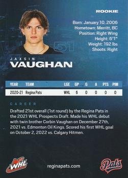 2022-23 Regina Pats (WHL) #NNO Jaxsin Vaughan Back
