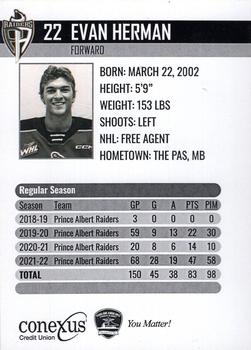 2022-23 Prince Albert Raiders (WHL) #NNO Evan Herman Back
