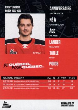 2022-23 Quebec Remparts (QMJHL) Update #NNO Jeremy Langlois Back