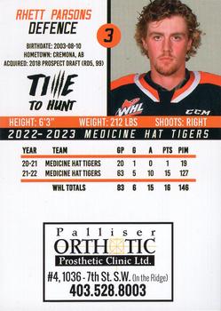 2022-23 Medicine Hat Tigers (WHL) #NNO Rhett Parsons Back