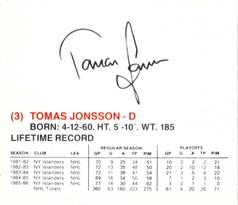1986-87 New York Islanders #NNO Tomas Jonsson Back