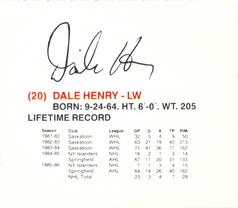 1986-87 New York Islanders #NNO Dale Henry Back